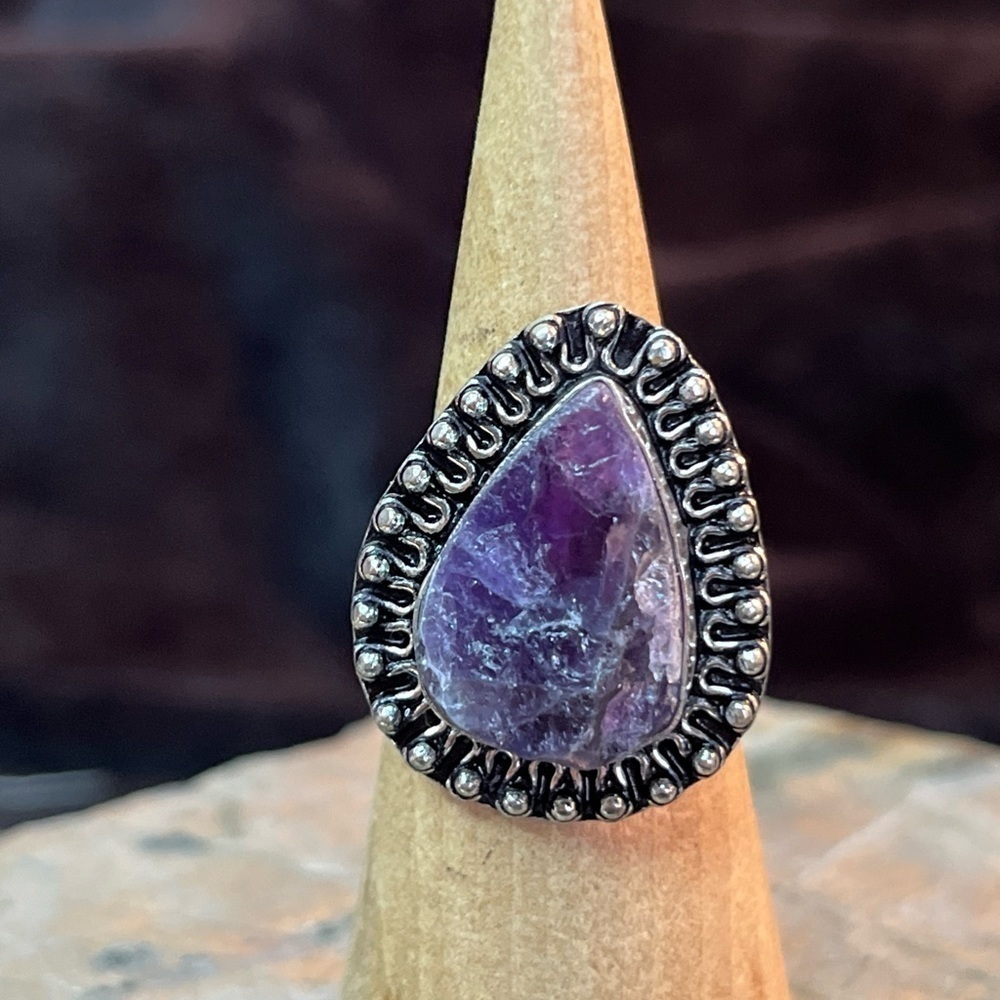 🛑SOLD🛑Raw Cut Amethyst Sterling Silver Ring Sz 9 CTW 30 - Picture 4 of 8